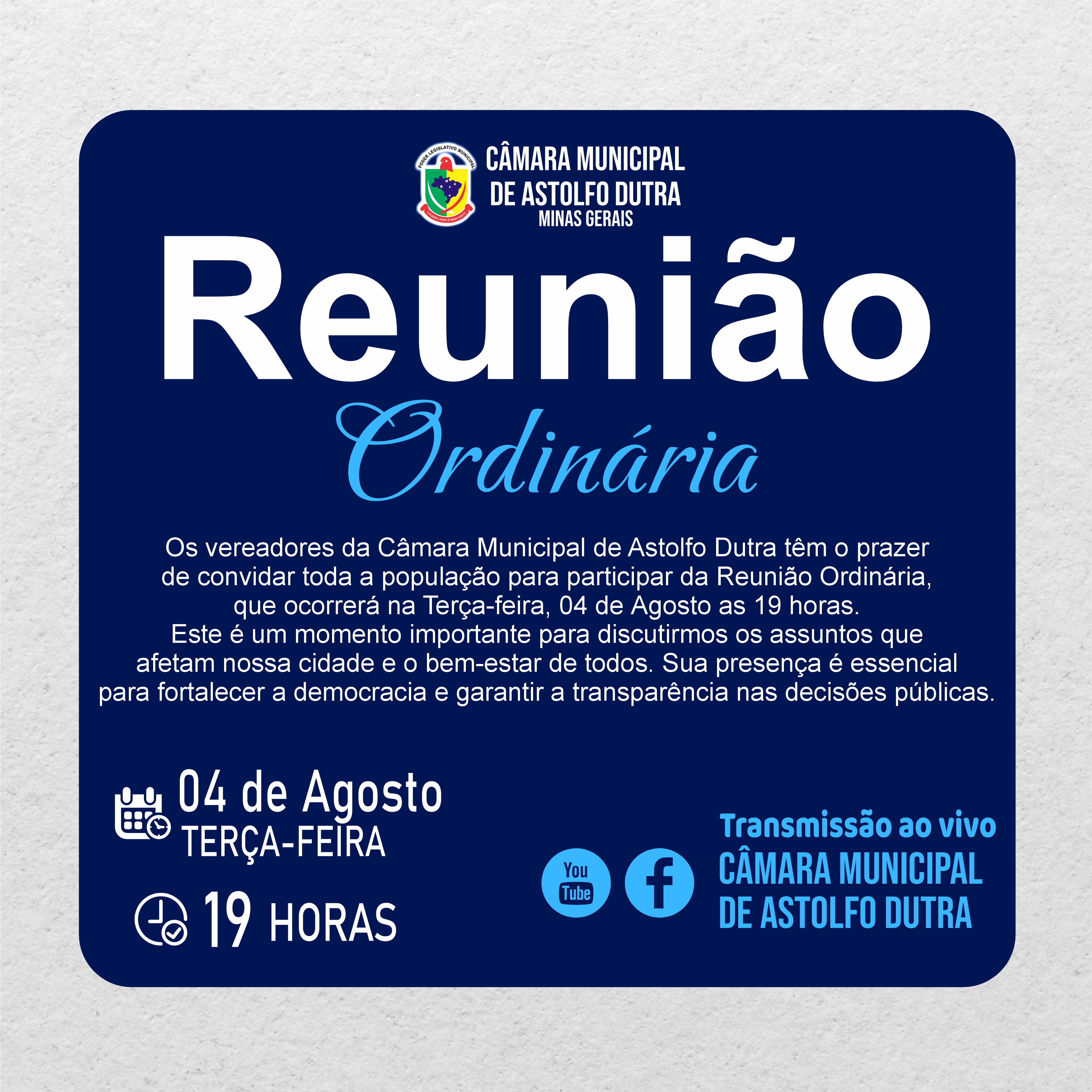 REUNIÃO ORDINÁRIA | CÂMARA MUNICIPAL DE ASTOLFO DUTRA
